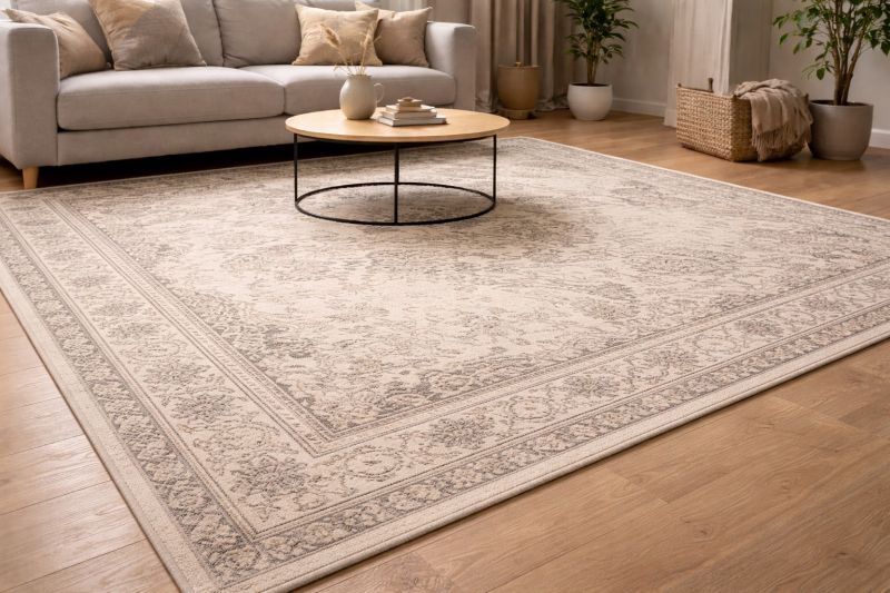 Svetao tepih srednje debljine postavljen u dnevnoj sobi sa podnim grejanjem